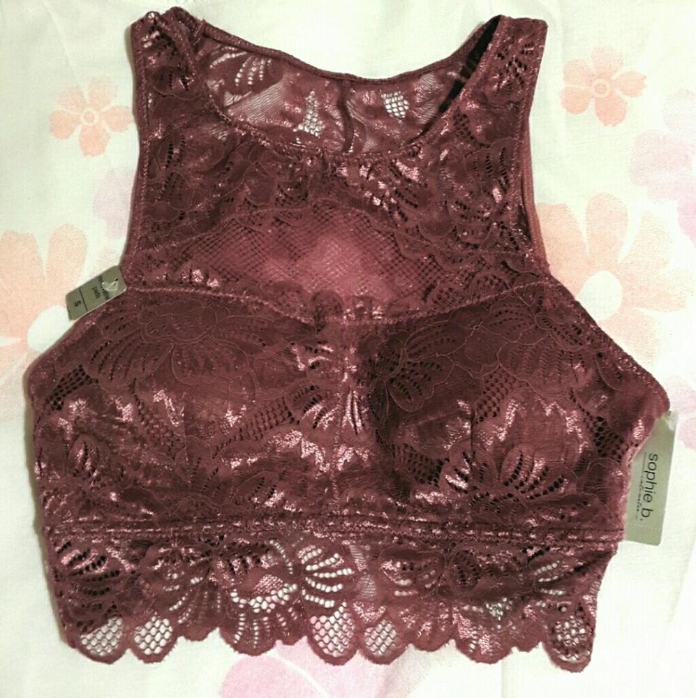 sophie b. Mauve Fancy Lace-Mesh-Mix Bralette - Picture 1 of 8
